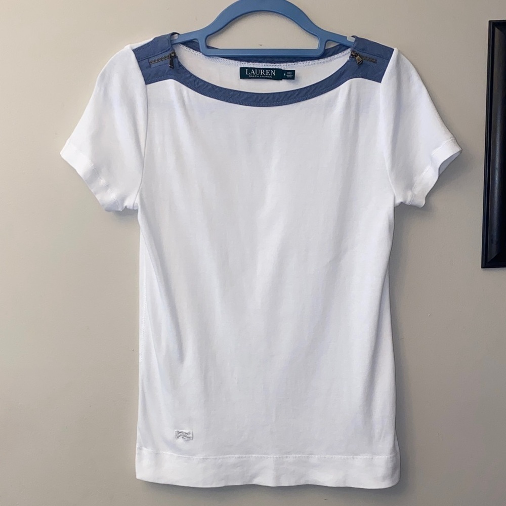 Ralph Lauren White and Blue Short Sleeve Tee